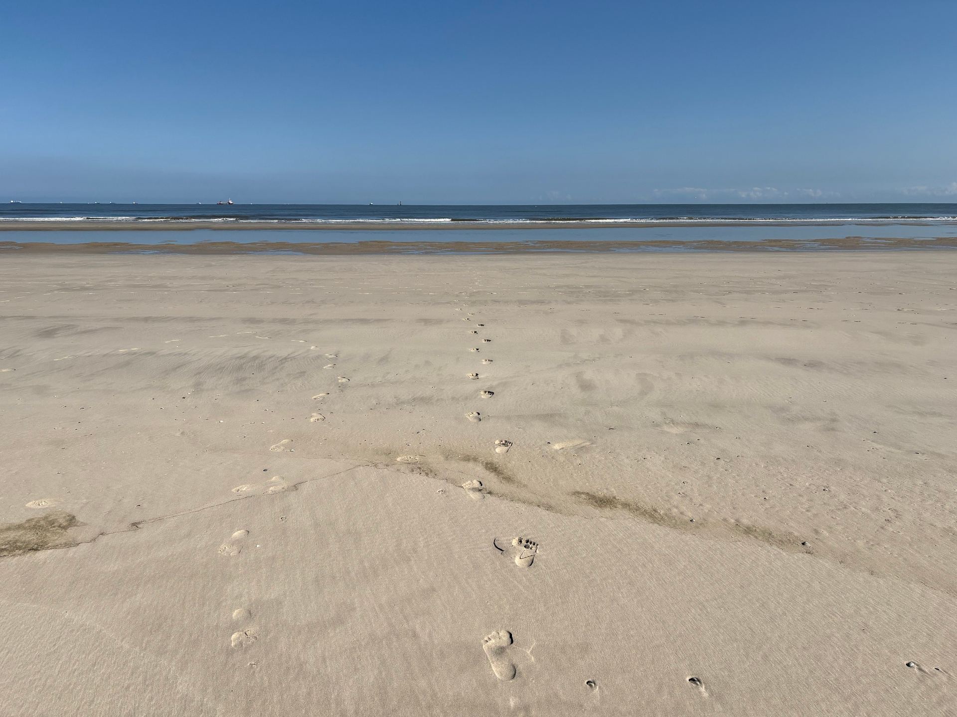 Fußspuren im Sand, die zum Meer führen